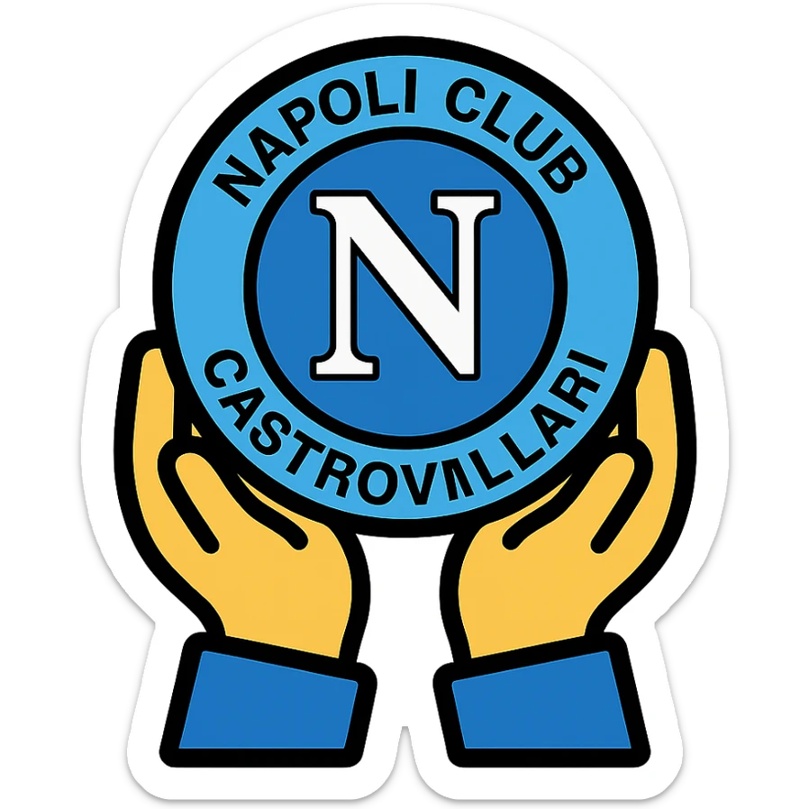 child's hands holding a ball with the logo of NAPOLI CLUB CASTROVILLARI prominently displayed, icon style sticker