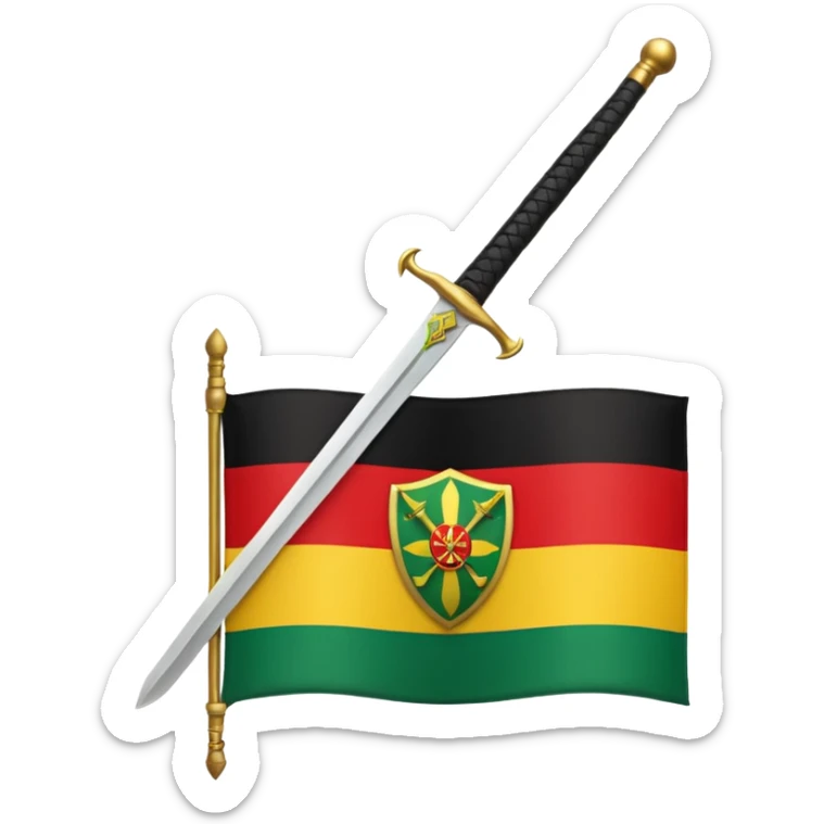 Solaani black green yellow and red heritage flag with African sword crest in the middle  sticker
