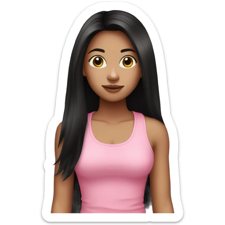 Teenage girl with long black hair wearing a pink tank top and long black pants sticker
