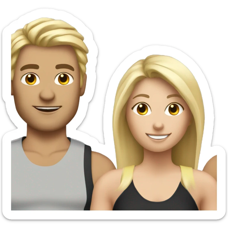 Personal trainer with sandy blonde hair and two clients one male one female sticker