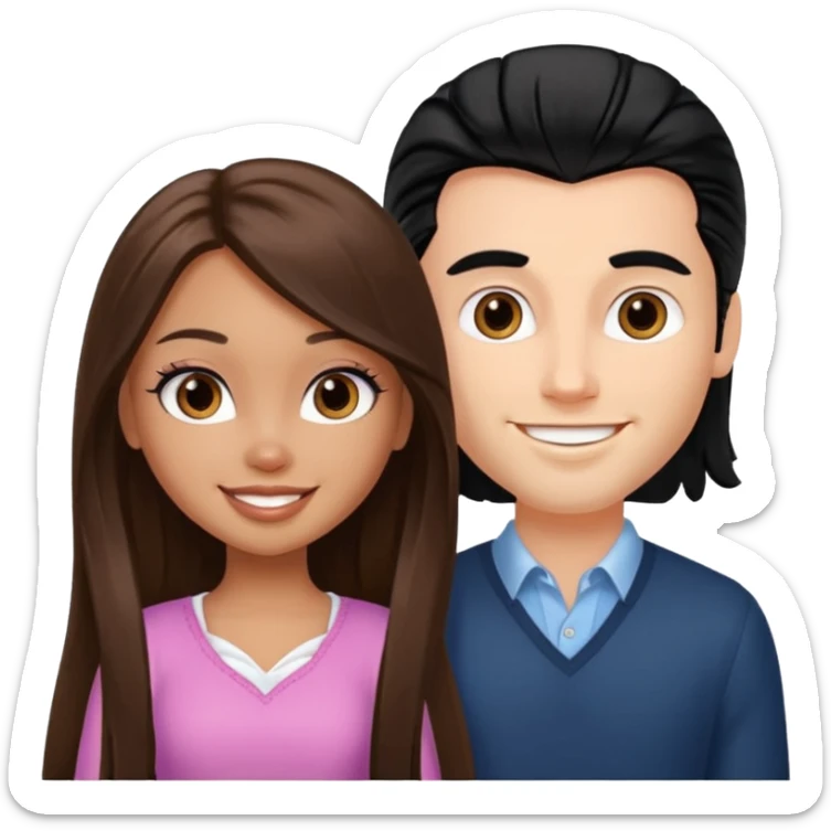 a pretty fair bratz girl with long brown hair and handsome white man with black hair sticker