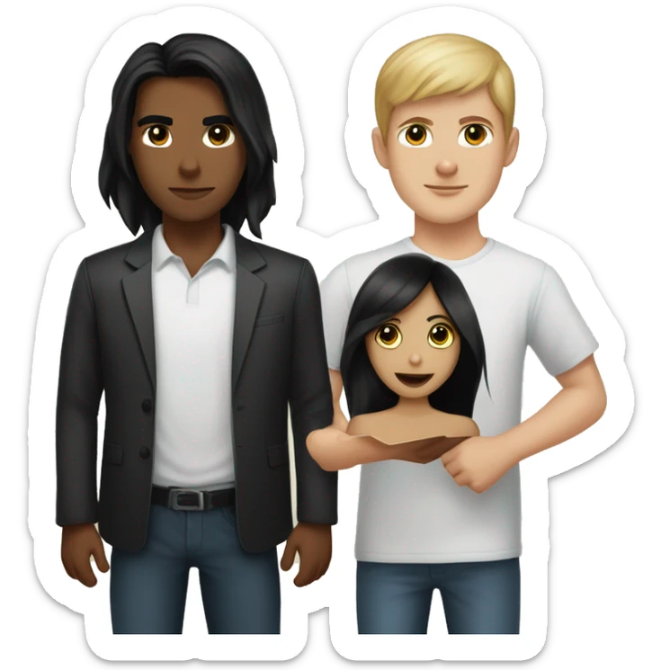 a girl with tan skin, black eyes and long black hair along with a white boy with black hair and eyes holding a banner saying ciocsukur sticker