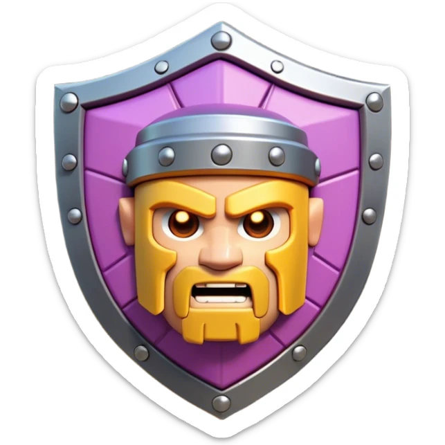 Clash of Clans aesthetic: Cinematic Playful Pixel 3D Shield Emoji, rendered in a 3D vector-style similar to standard emojis with minimal shading and bold, simplified shapes. A compact, distinct form with signature details, softly glowing with a pixelated adventure charm. Simplified yet unmistakably iconic, highly detailed and consistent, glowing with a soft radiance and high shine. Stylized with a touch of classic pixel-art charm and a soft glowing outline, capturing the essence of a beloved gaming relic with a friendly, playful manner! sticker