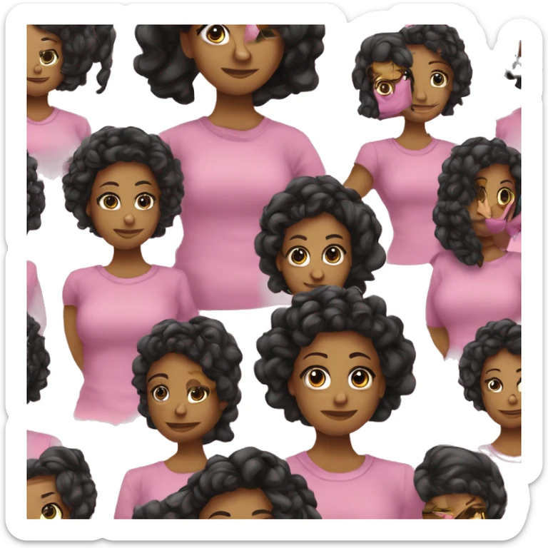 mulher negra de cabelos de cabelos negros cacheados vestindo blusa rosa sticker
