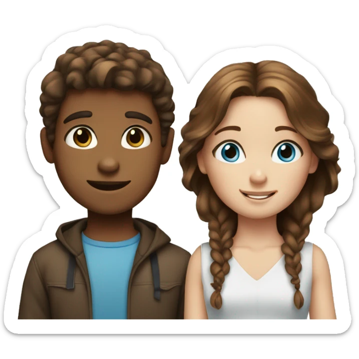 brown hair boy and browns hair girl with blue eyes and freckles sticker