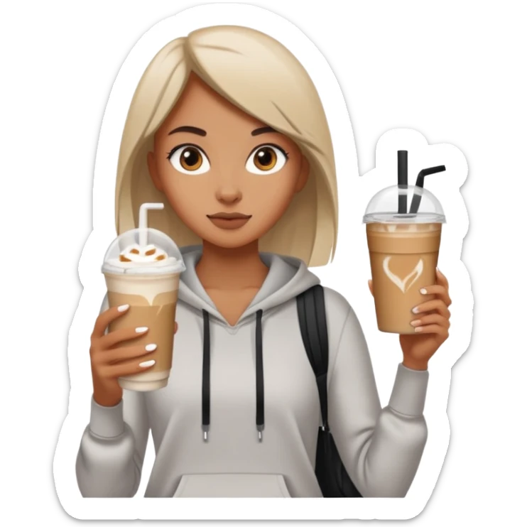 A girl on a hot girl walk in athleisure holding an iced latte sticker