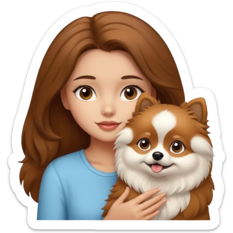 light-skinned-girl-with-brown-hair-and-brown-eyes-petting-pomeranian sticker