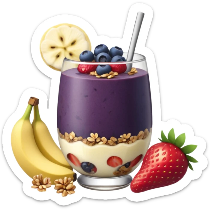 Vaso con açai, que lleve granola plátano arándanos y frutillas sticker