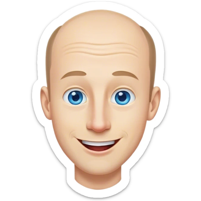 Receding hairline white male smiling portrait blue eyes long nose tongue sticking out side view sticker