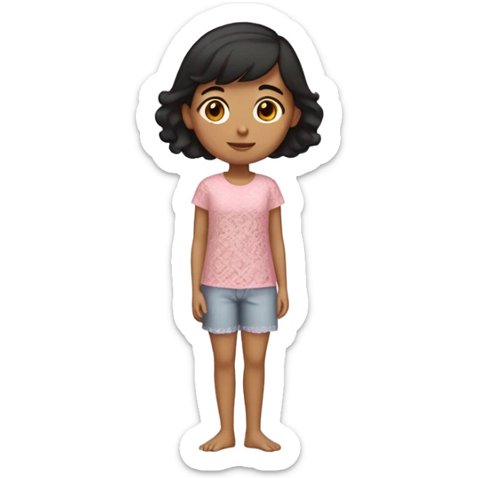 Mexican 14-year old girl with a short dark- brown modern shag haircut & a pink lace top pajama.  sticker
