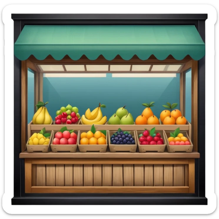 market stall full of fruits and goods inside a vintage store window sticker