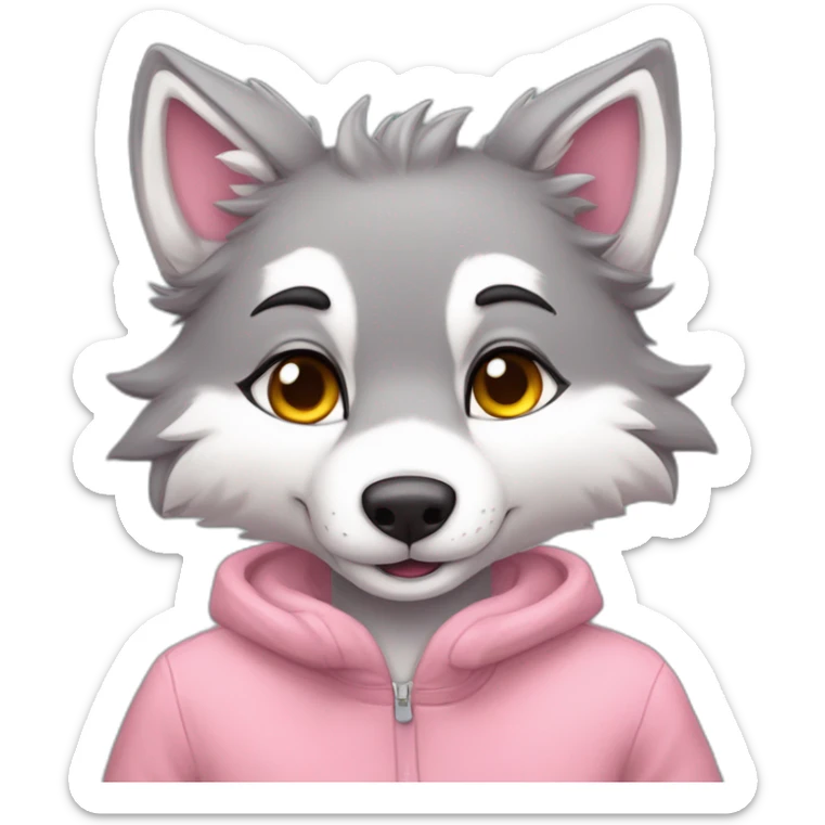 An full body furry anthropomorphic grey wolf in love rosy cheeks. Anthro. Hearts in air sticker