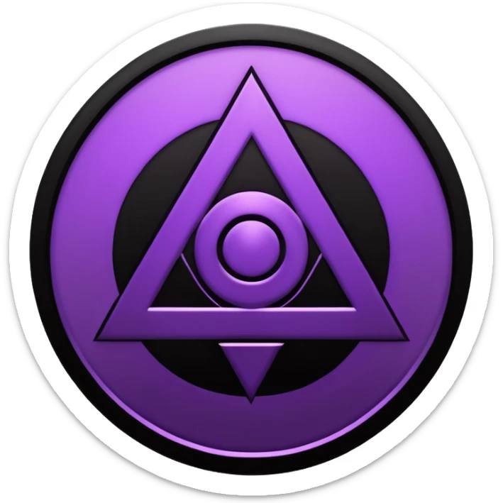 Emoji, dark futuristic occult sigil, symmetrical geometric shape, black metal with faint violet glow, gothic cyber aesthetic, minimal flat design, sharp edges, centered, transparent background sticker