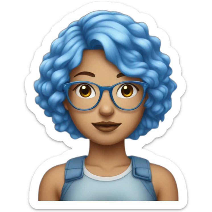 as a drawing of a girl with blue hair wearing a crop top with clear glasses sticker