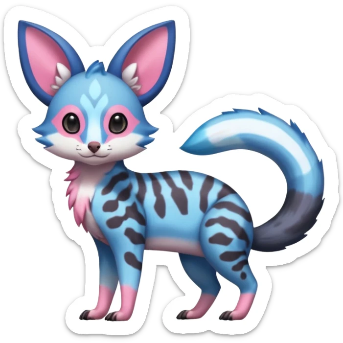 Rare realistic cool cute epic aesthetic colorful Amaura-Sylveon-Civet-Genet-species-Fakemon-hybrid-creature, with markings, full body sticker