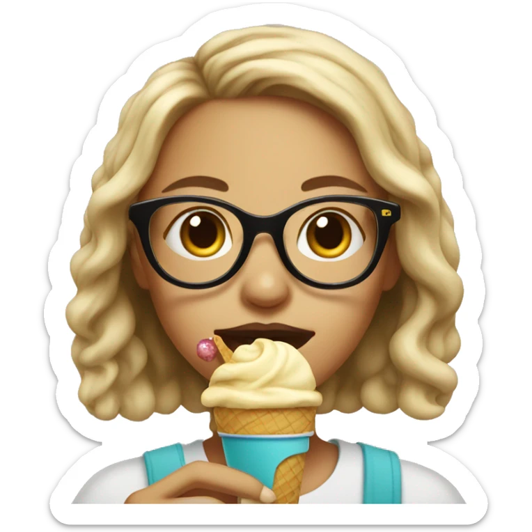 portrait of a girl with glasses eating ice cream sticker
