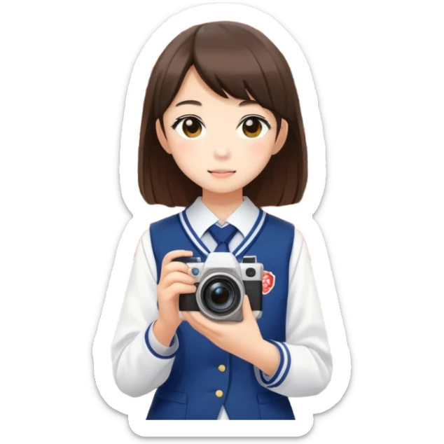 Japanese high school girl taking photos at Kyoto temple during school trip sticker