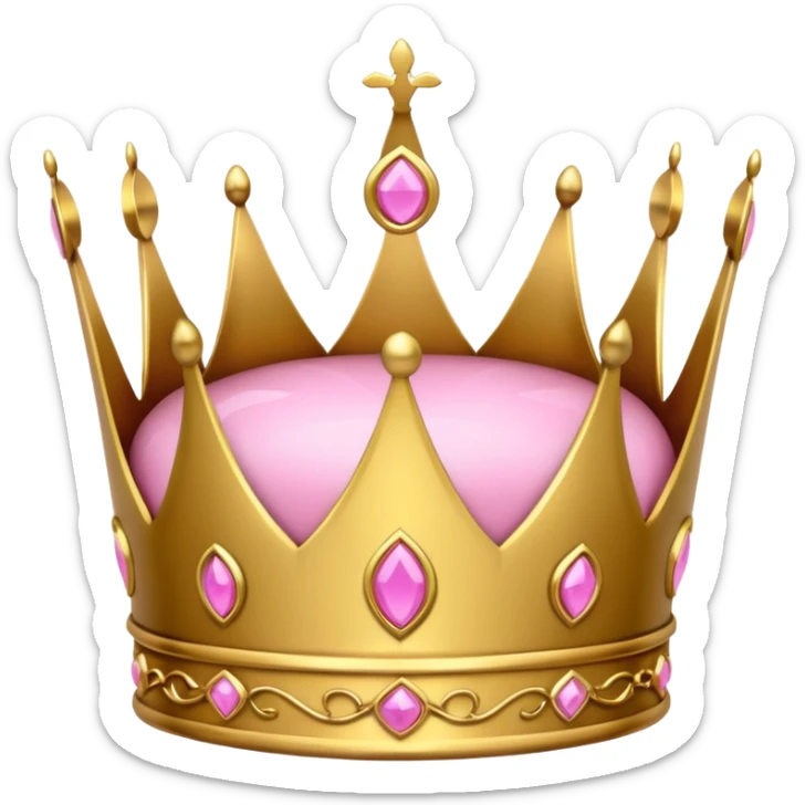 A golden crown with pink accents and elegant details, featuring a prominent empty space or cutout in the center. sticker