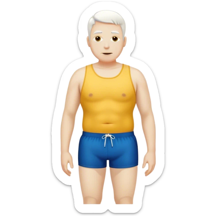 Man in swimming shorts  white skin dark yellow short big body sticker