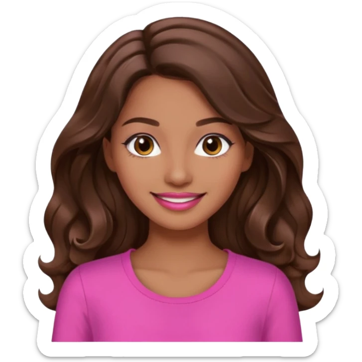gorgeous woman, light brown skin, dark brown eyes, long wavy brown hair, pink top, lipgloss, model, mixed  sticker