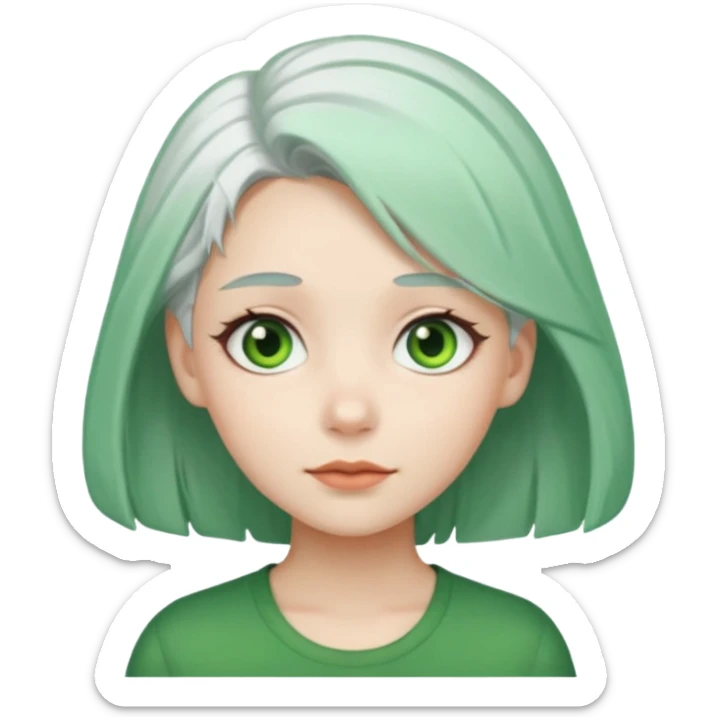 girl with white hair green hair clip sticker
