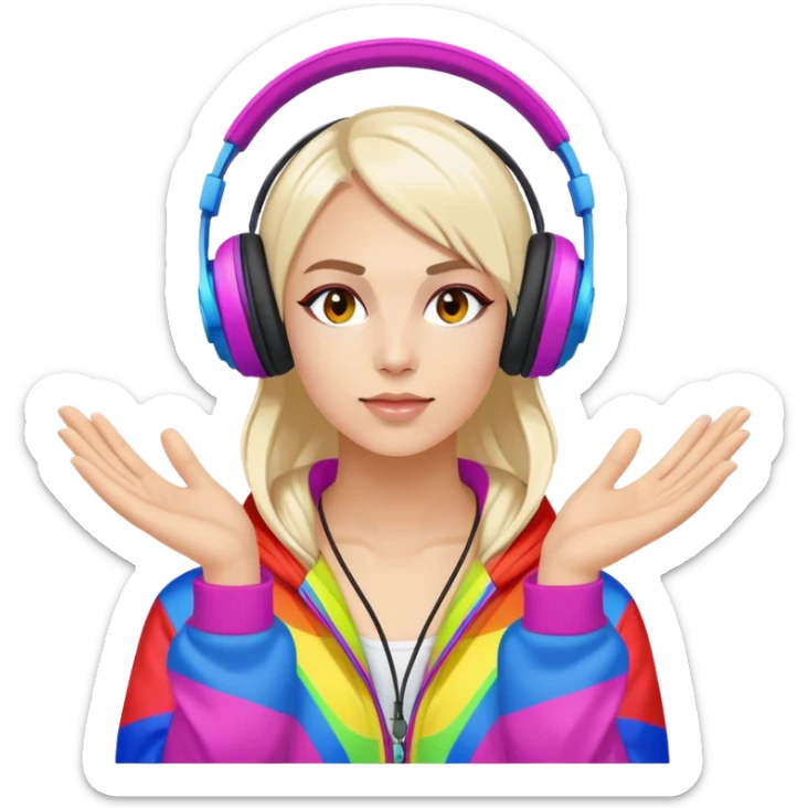 Russian rave artist with headphones and colorful outfit performing sticker