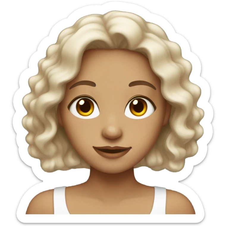 a girl with brown hair, white skin, long eyelashes, brown eyes, almond shaped eyes, wavy hair sticker