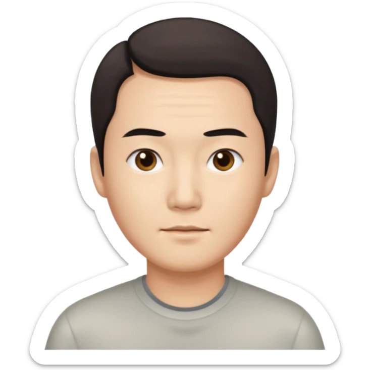 Create an emoji-style image of an Asian man with a middle-part hairstyle and a receding hairline. sticker