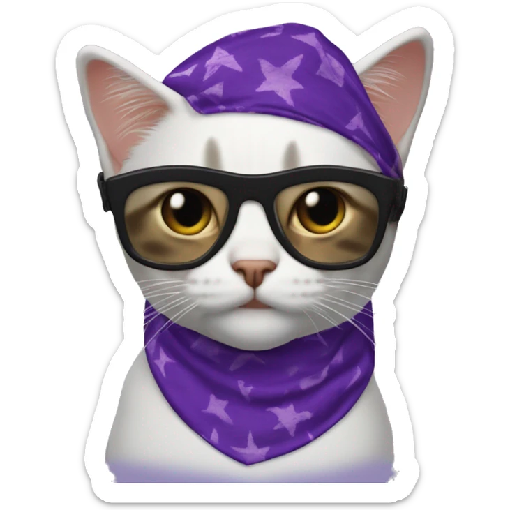 a cat wearing the iconic macho man rand savage purple bandana and goggles sticker