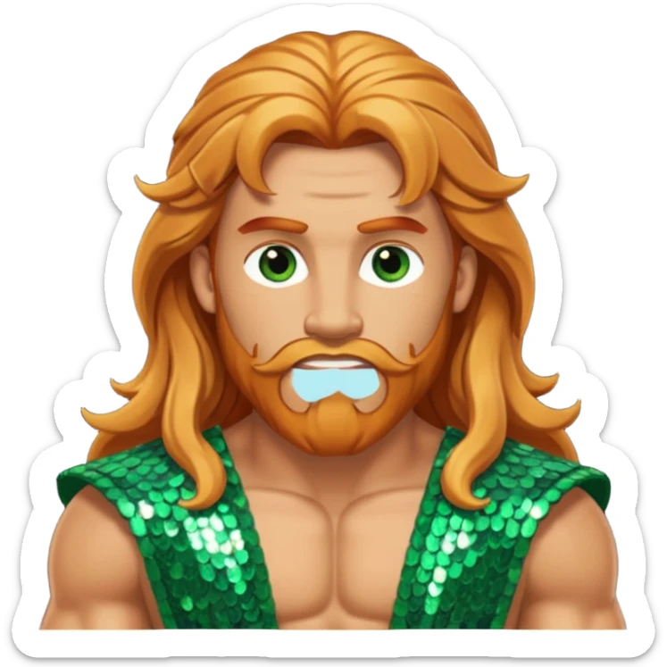 Hercules, God of Heroes from Gods and Goddesses with long reddish blonde hair, bronze and green sequin outfit sticker