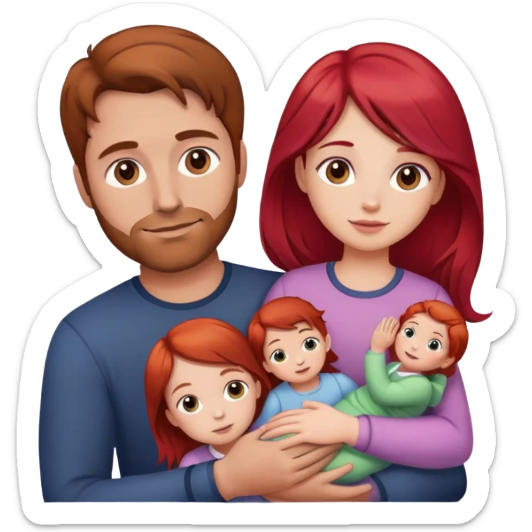A man with brown hair holding a child, a daughter, and a girl with red hair by the hand sticker