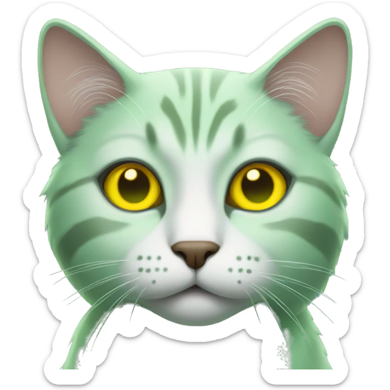 Green cat with yellow eyes  sticker