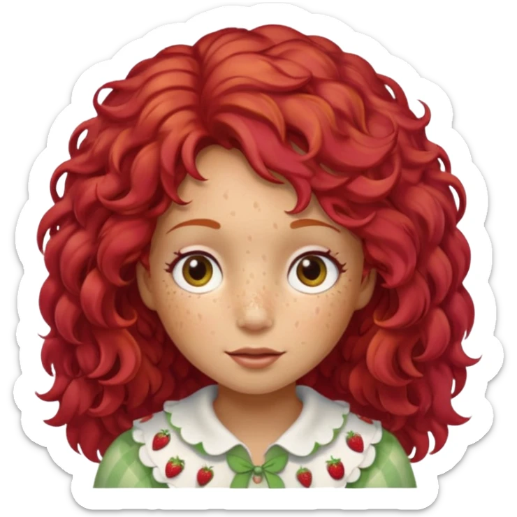 strawberry shortcake the character but with wild eyes and frizzy hair to mimic an insane person sticker