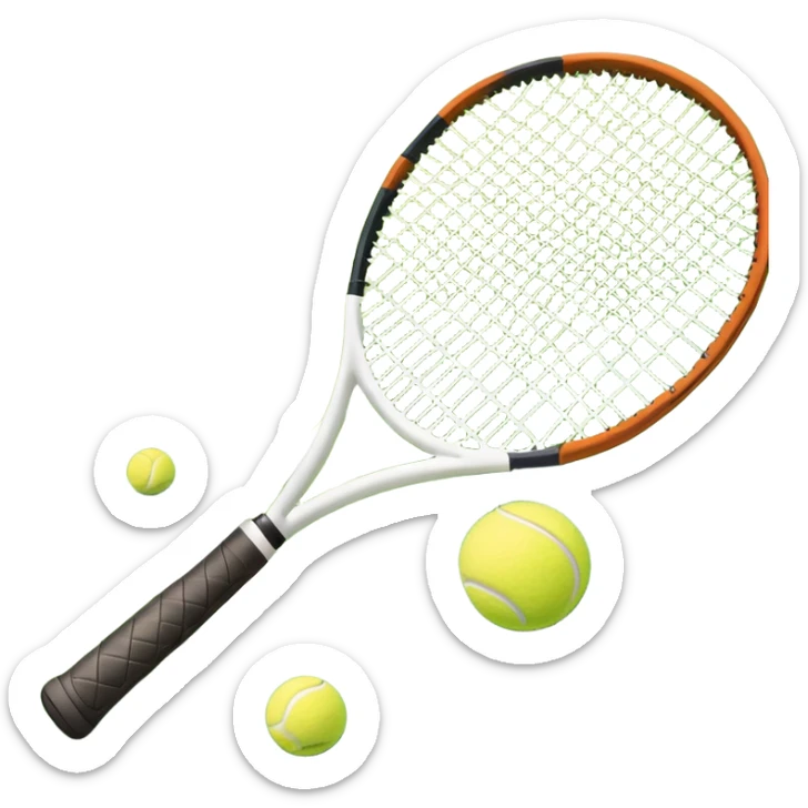 A tennis racket resting on the green grass of a tennis court, with a tennis ball placed nearby and the net stretching across the court. The background captures the fresh, open atmosphere of a traditional grass court, emphasizing the elegance and precision of the sport. sticker