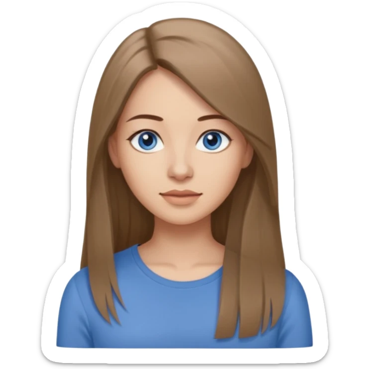 a woman, 30 years old, light skin with medium brown straight hair, long hair. blue eyes. No eyeglasses. Grey top. sticker