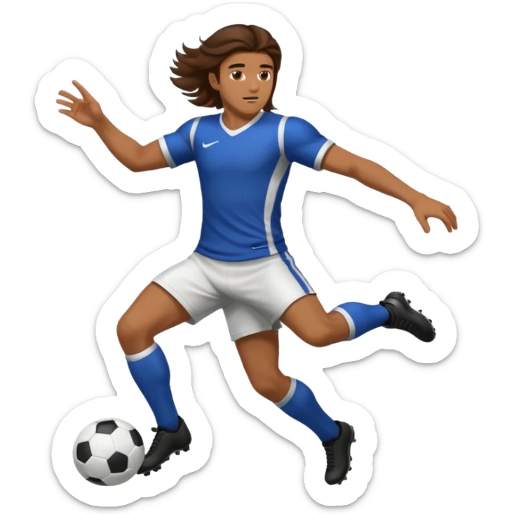 Long Haired Football Players, Male player with long hair kicking ball sticker