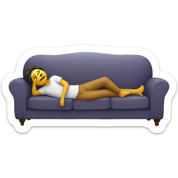 A person lying on a sofa, one leg crossed over the other, with hands behind the head, relaxing in a cozy setting sticker