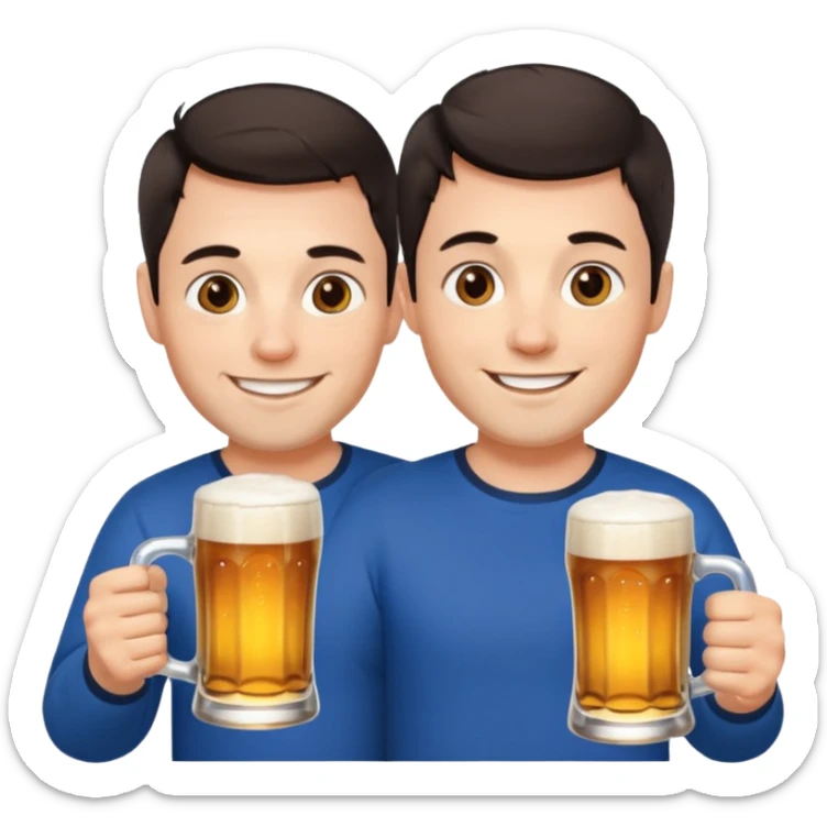 nordic man with short dark hair sitting and holding two mugs of beer sticker