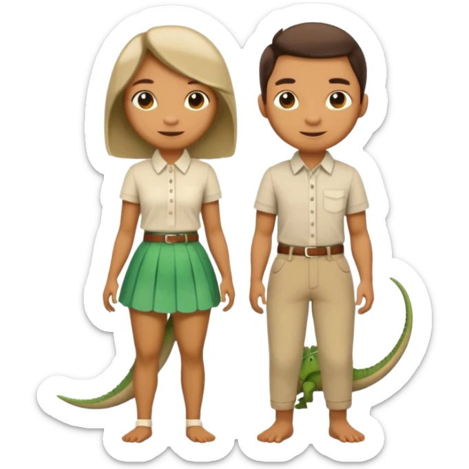 Romantic Lizard couple wear cute skirt and pants with shirt  sticker