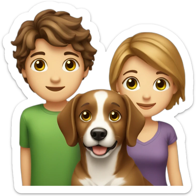 girl-with-brown-eyes-and-brown-hair-and-a-boy-with-brown-hair-and-green-eyes-and-hugs-1-dog-bege-and-white sticker
