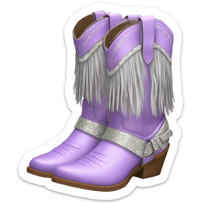 Realistic pastel purple fashion cowgirl boots with sparkly shiny glitter fringe on them. sticker