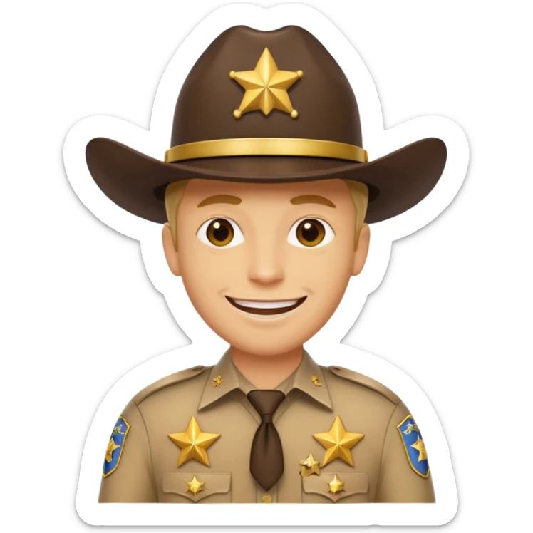 Generate me an emoji with a yellow man from the Apple emoji, in a realistic American sheriff's uniform sticker