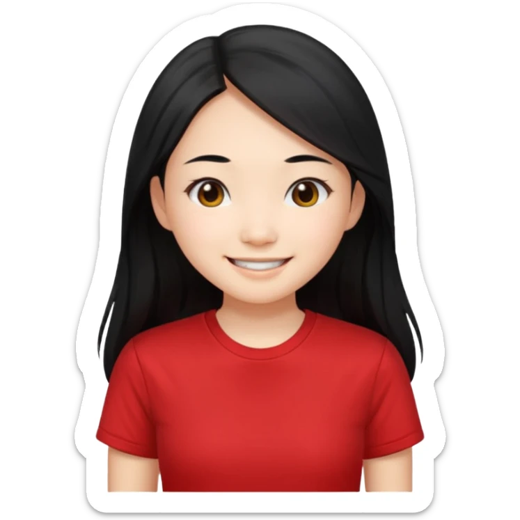 Asian girl with long hair and red t shirt sticker