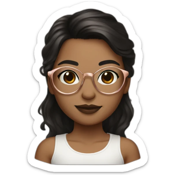 girl with rose gold glasses and black to brown hair sticker