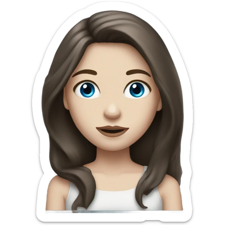  brunette pale girl with blue eyes, big lips and long hair  sticker