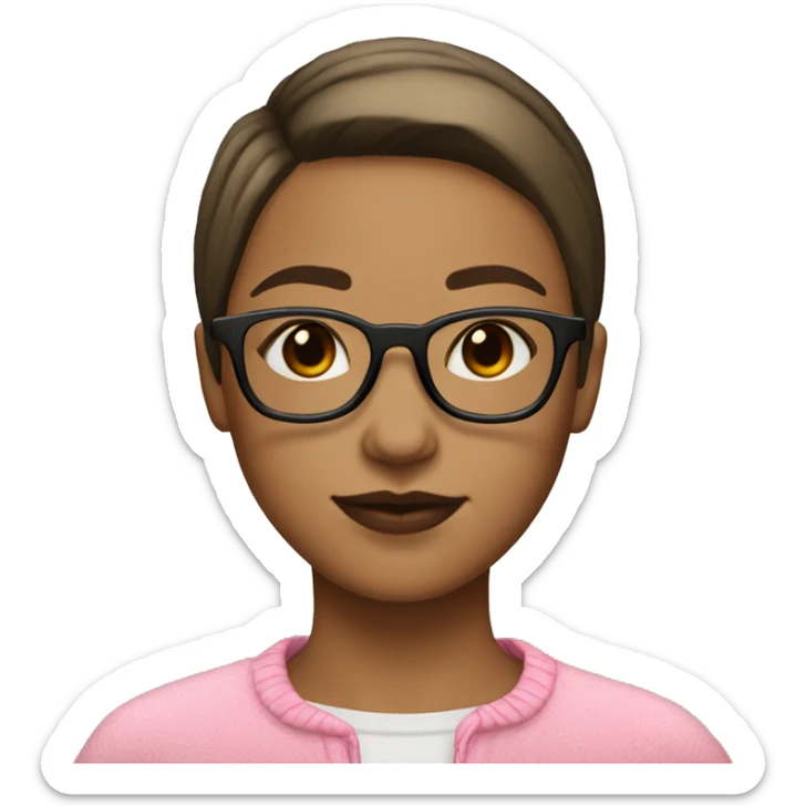 Girl with glasses with  brown very short straight hair light skin brown eyes glasses pink lips mole on chin sticker