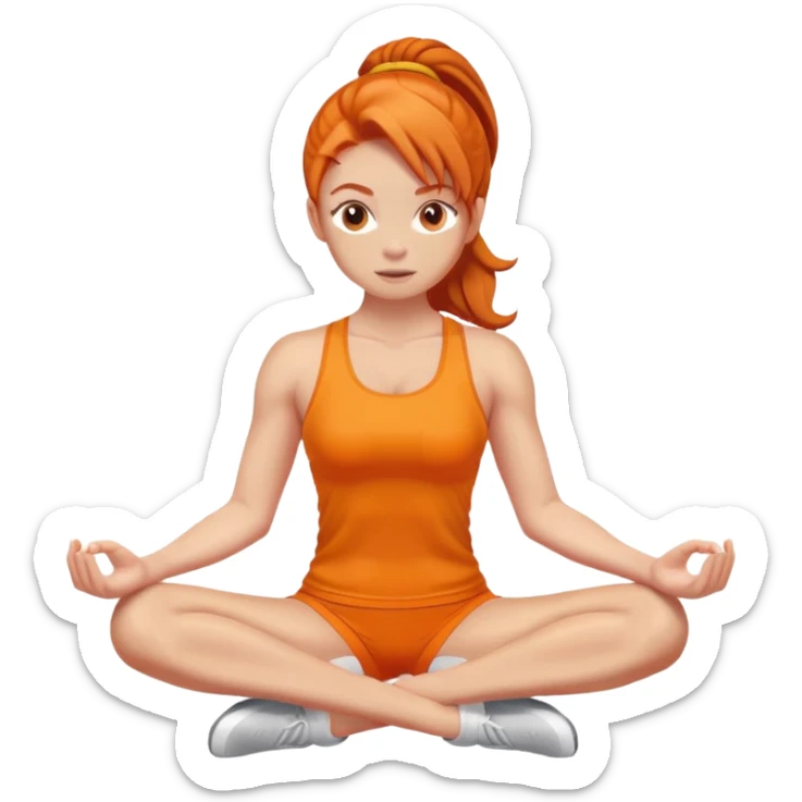Ginger gym girl middle part stretching orange outfit sitting sticker
