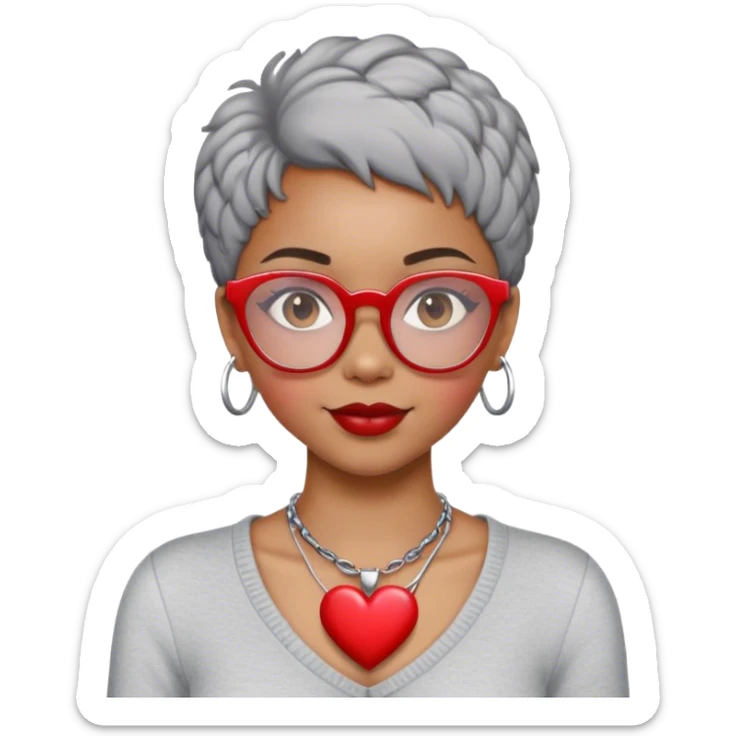 Light skinned Black girl with red glasses short natural gray haircut celebrating Valentine’s Day  sticker