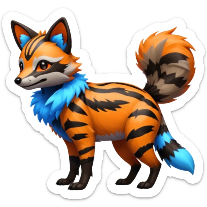 Shiny Neon Glossy Silvally-Aardwolf-Tanuki-Genet-Bobcat-fusion-animal-hybrid-creature, full body sticker