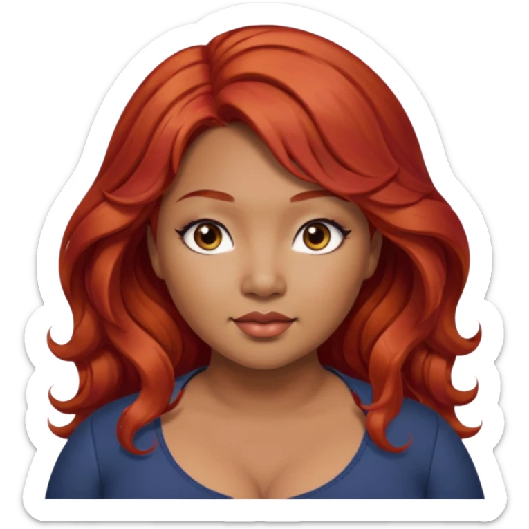 Plus size red hair brown face small eyes long hair Asian eyes small eyes wavy hair sticker